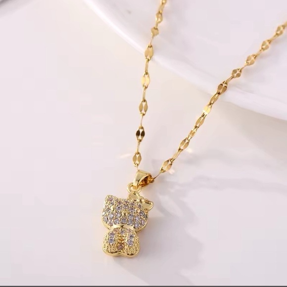 18K Gold 3D Hello Kitty Pave Diamond Inlay Pendant Necklace Sanrio Kawaii Anime - Picture 8 of 9